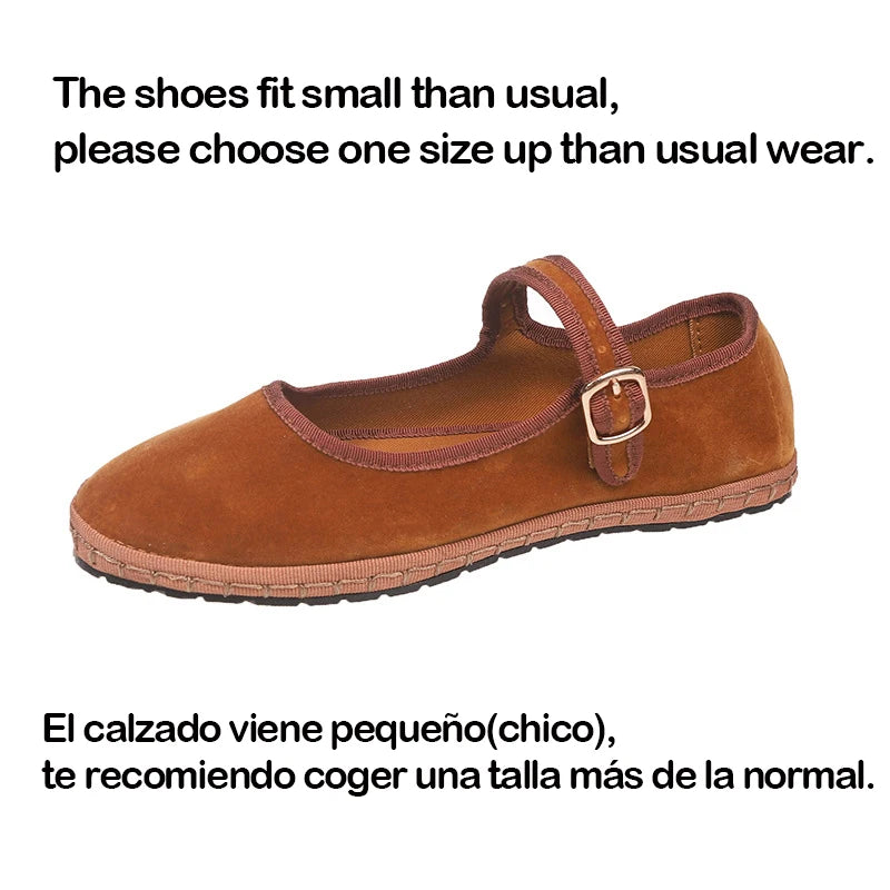 Gray Mary Jeans Flats Shoes Women round Toe Hand Stitch Velvet Cloth Shoes Ladies Casual Soft Comfortable Ballet Shoes Loafers