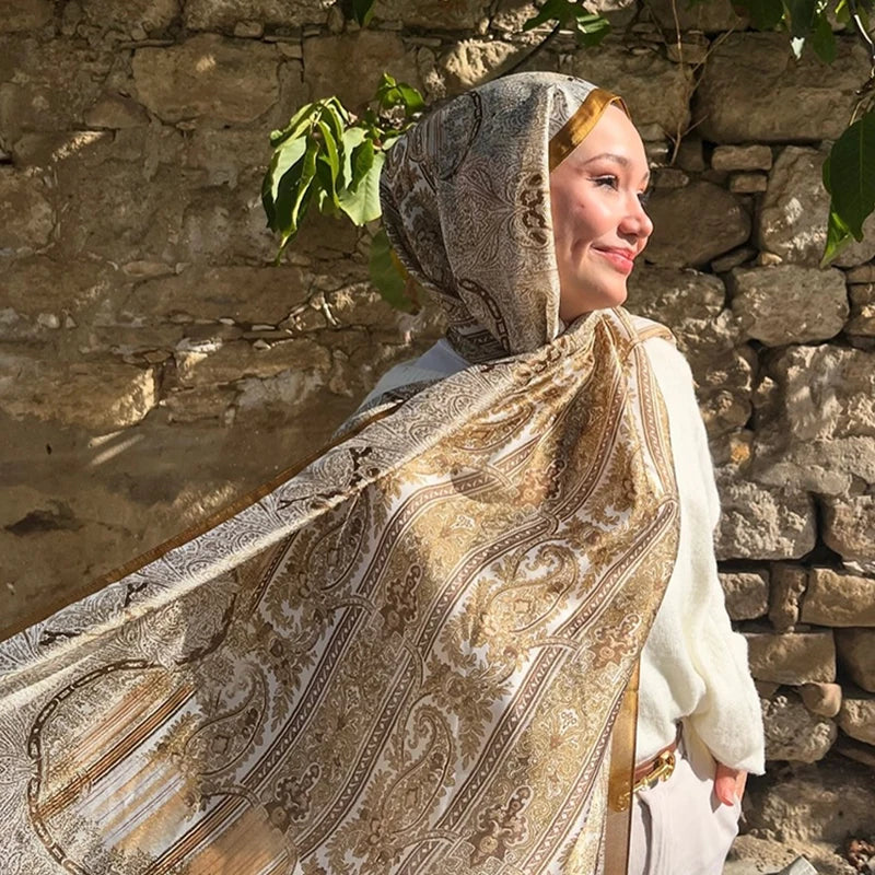 Oversized Silk Shawl for Women Luxury Paisley Print Sun Protection Wrap Summer Beach Cover up Muslim Hijab Scarf Fashion Bandana