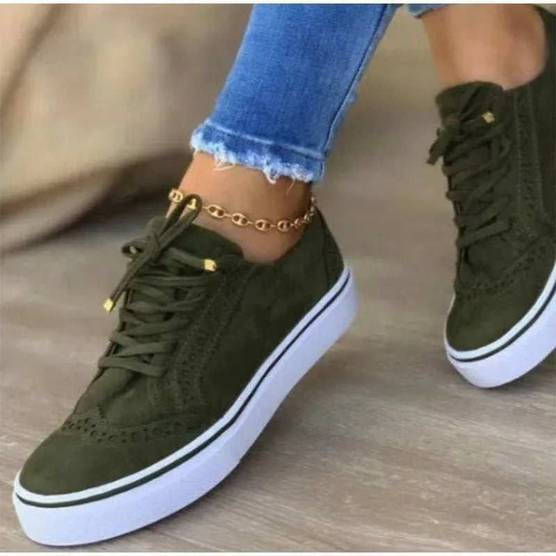 Sneakers Women Fashion Spring Autumn Chain Leather Comfortable round Toe Platform Sneakers Lace up Walking Women'S Shoes 35-43