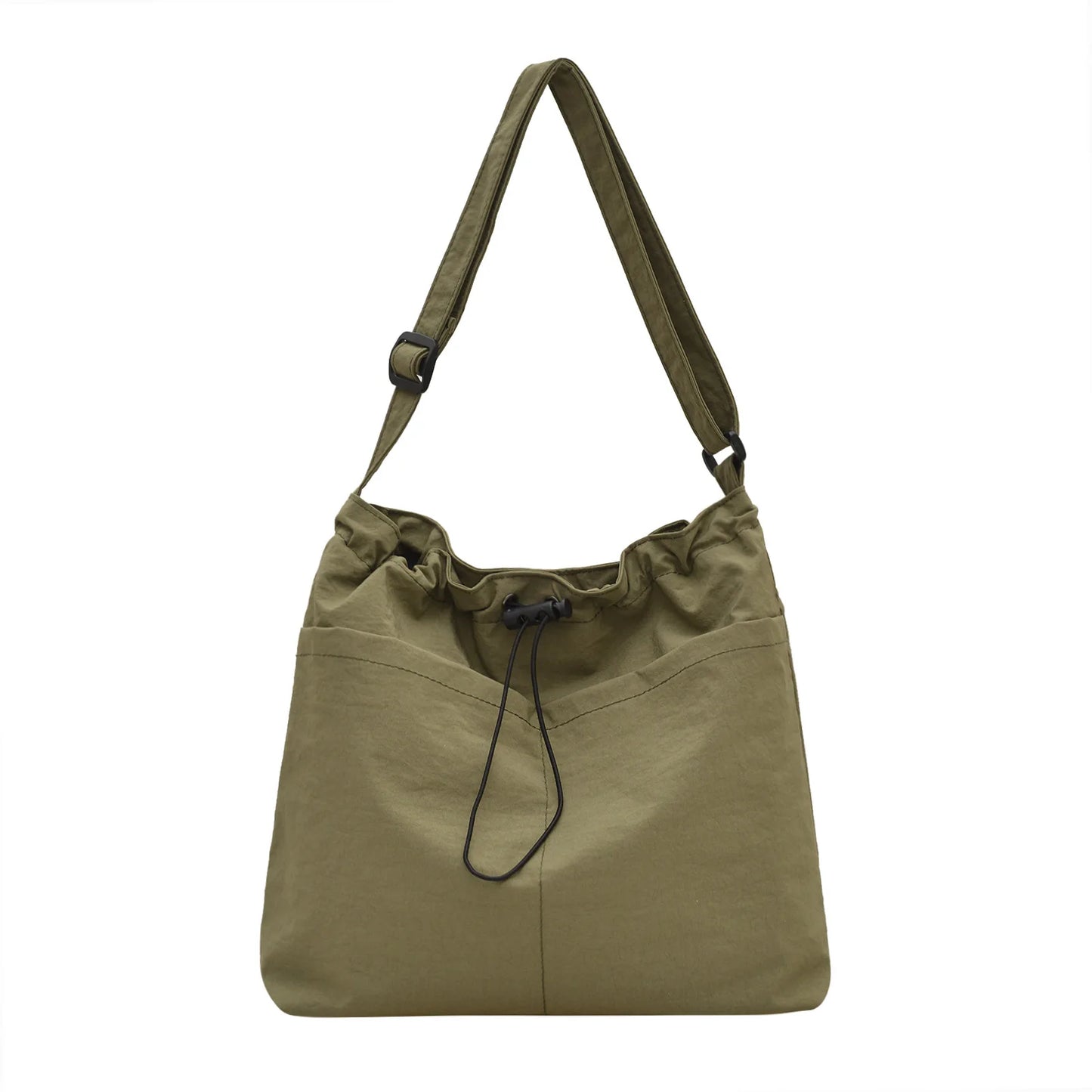 Washed Fabric Pleats Bucket Bag, Made Waterproof Nylon Drawstring Fold Cross Body Bags, Casual Versatile Shoulder Messenger Bag