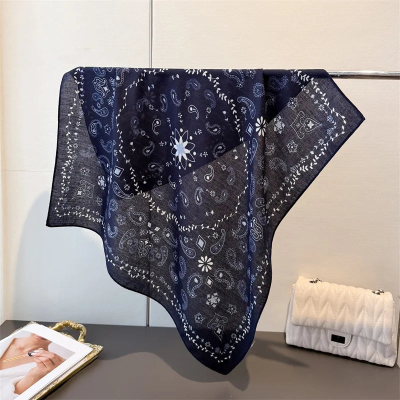 Luxury Paisley Print Square Scarf Women Cotton Linen Feeling Hairband Neckerchief Tie Female Headband Foulard Bandana