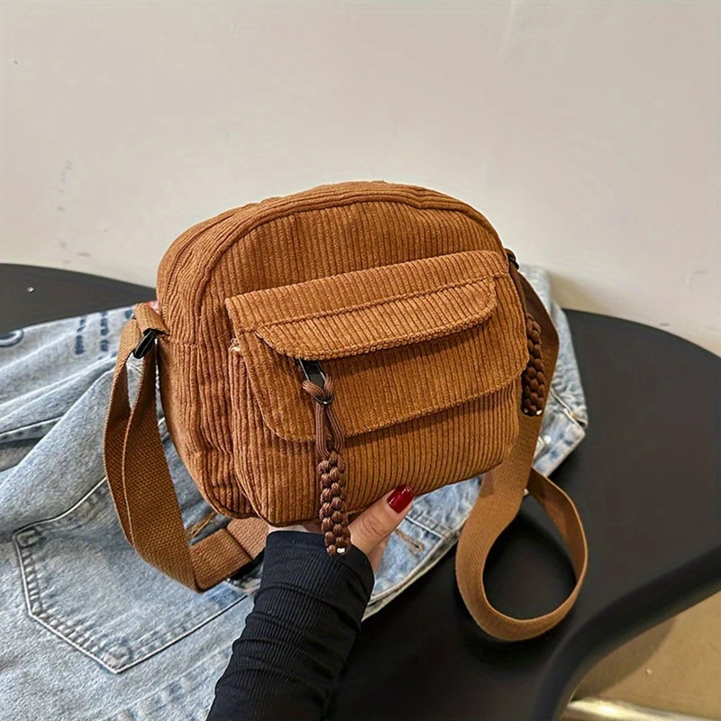 Korean Harajuku Messenger Bags Corduroy Women'S Small Shoulder Bag Teenager Girl Crossbody Bag Cute Tote Student Bolsa