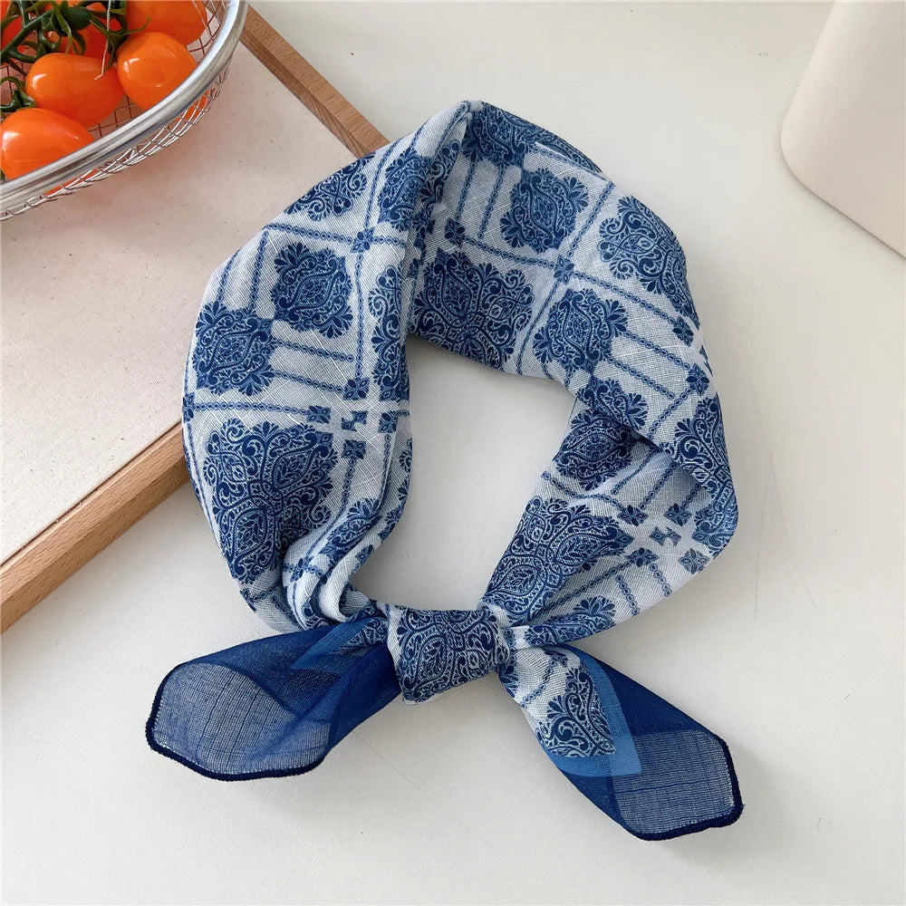 Fashion Women Printing Cotton Linen Small Square Scarf Summer Scarf Women'S Versatile Paisley Scarf Head Band Hair Accessories