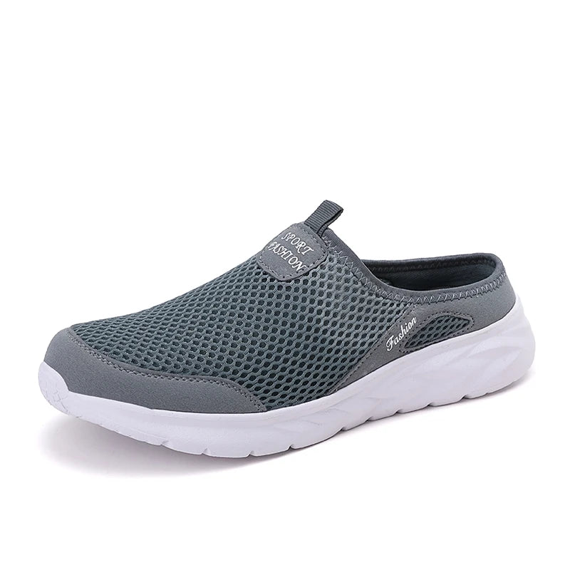 Mens Half Slippers Summer Breathable Mesh Mens Shoes Outdoor Casual Walking Shoes Large Flat Light Mesh Slippers Sandals