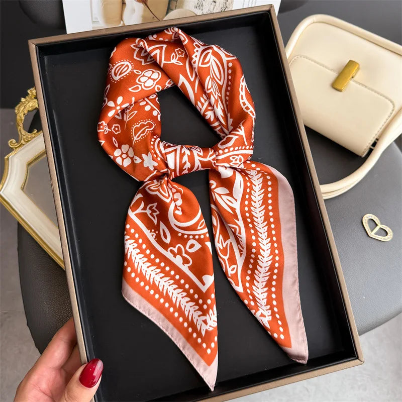Bohemia Paisley Luxury Women'S Silk Satin Scarves Fashion 70Cm Square Flower Printed Headscarf Designer Scarf Headband