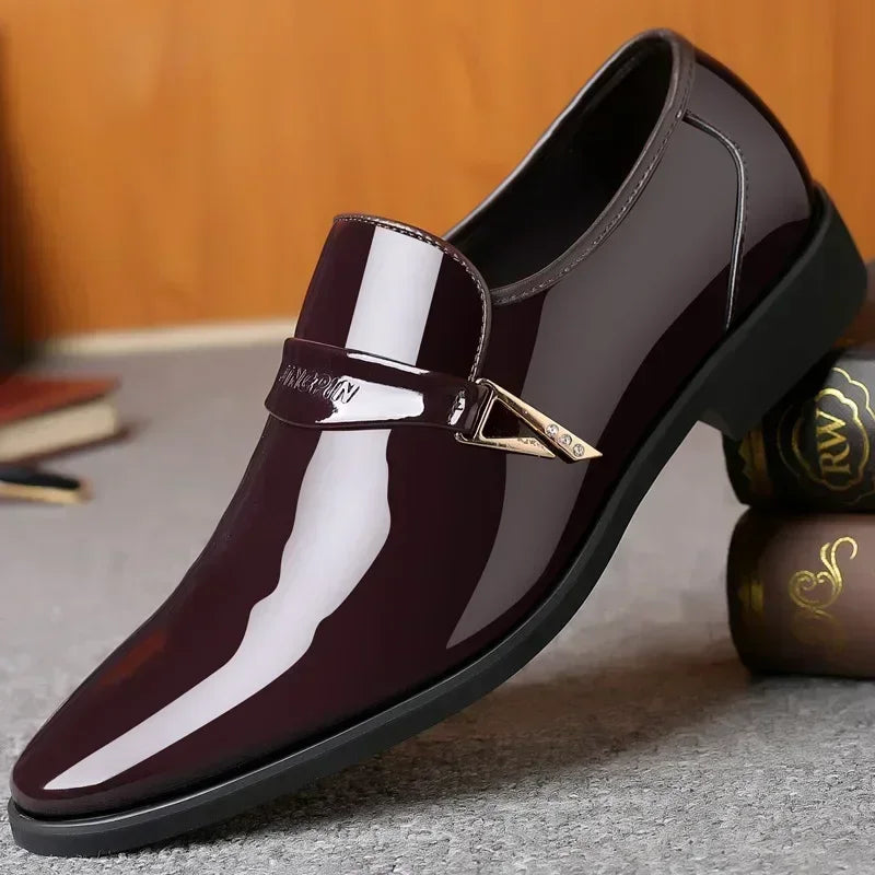 Men'S Leather Shoes Paten Oxford Shoes for Men Slip on Bright Leather Business Casual Shoes Footwear Pointed Toe Shoes for Man