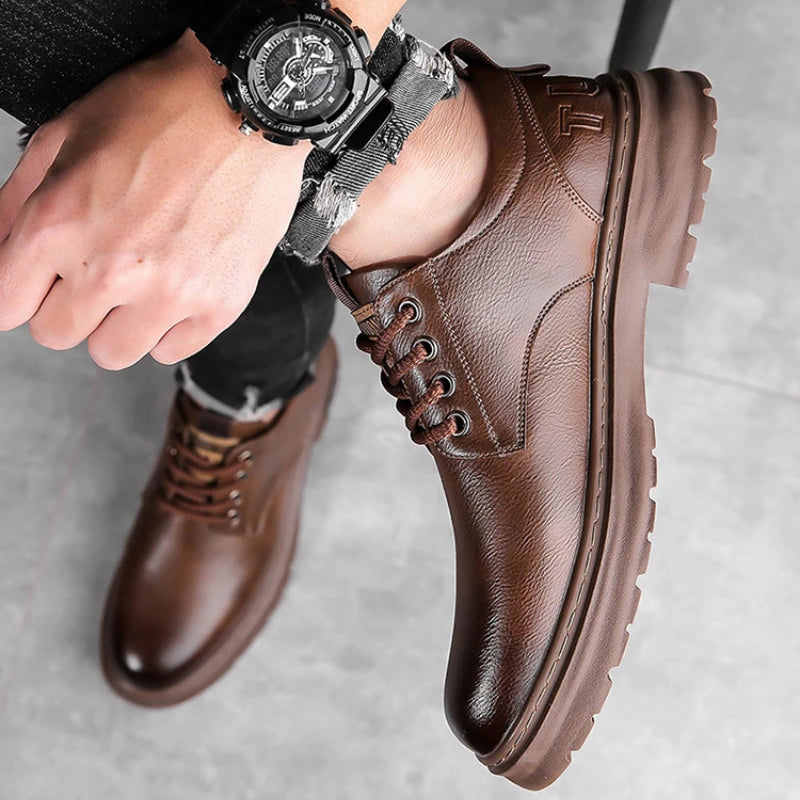 Men'S Casual Leather Shoes Designer Trendy All-Match Platform Shoes Men'S Business Breathable Leather Shoes Zapatos De Hombre