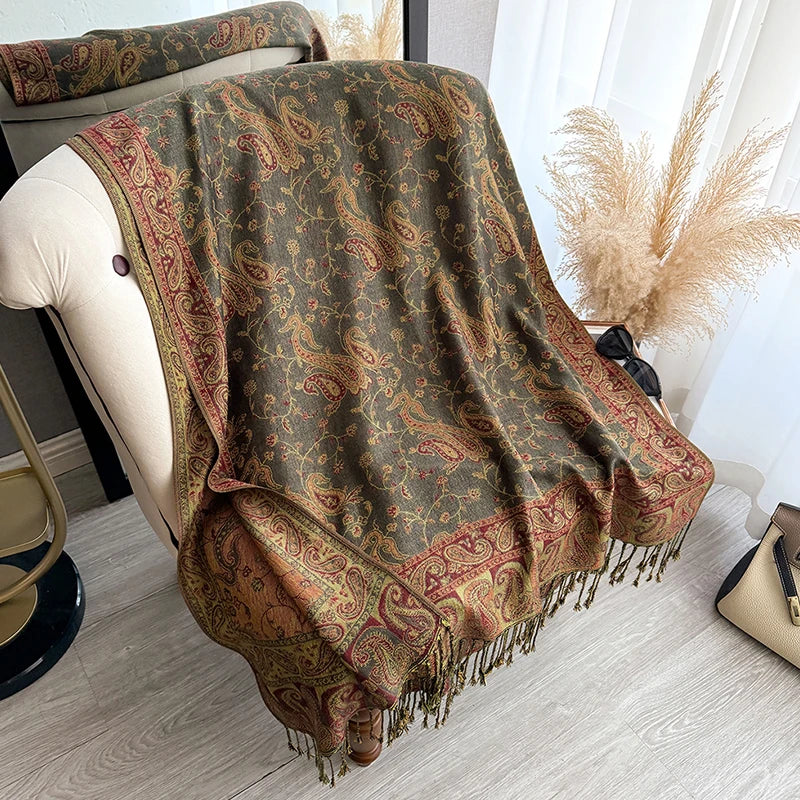 Tassel Blanket Design Thick Pashmina New Winter Warm Shawl Wrap Paisley Pattern Scarf Women Neckerchief Poncho Stoles 2025
