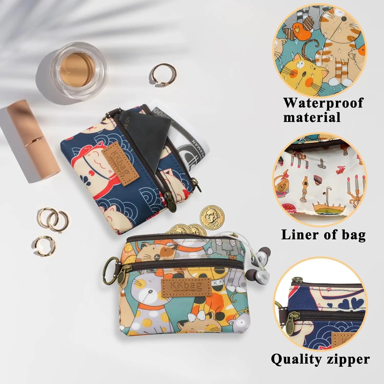 Cute Animals Wallet Zipper Purse Cartoon Small Coin Purse Lightweight Storage Bag Money Bag Key Card Holder for Student Women