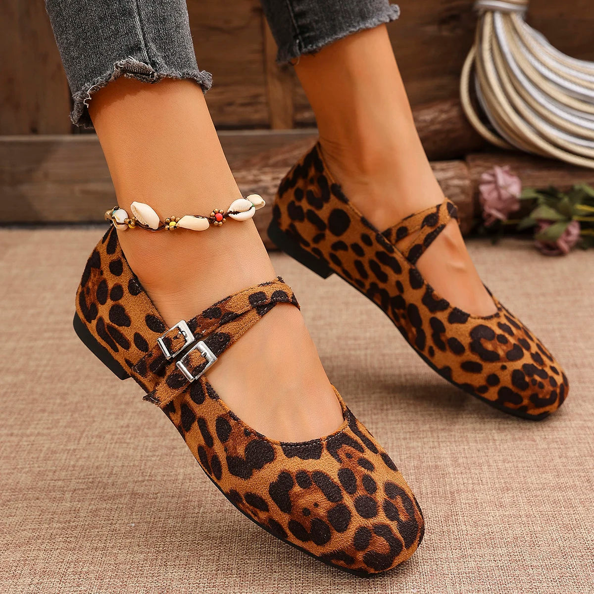 Women Flats New Ballet Flat Mary Jane Shoes for Women Leopard Print Comfortable Soft Flat Loafers Shoes Women Zapatos De Mujer