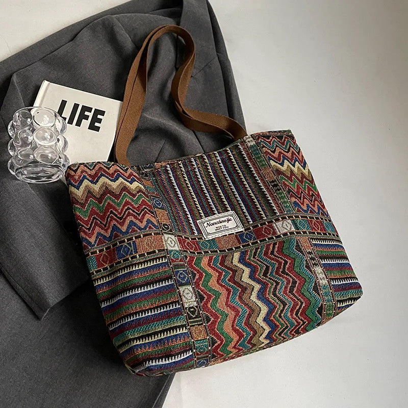Large-Capacity Canvas Women'S Tote Bag Retro Versatile Single-Shoulder Commuting Mommy Handbag Designer Bucket Bag 2025