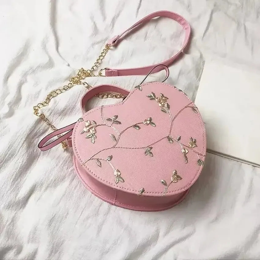 1 Pcs Women PU Leather Shoulder Bag Leisure Spring Summer Heart-Shaped Handbag Crossbody Bags Zipper