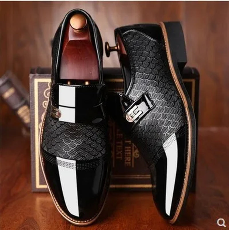 Men'S Shoes Leather Embossing Classic Fashion Luxury Men Shoes Wear-Resistant Non Slip Mans Footwear Anti-Slip Black Shoes