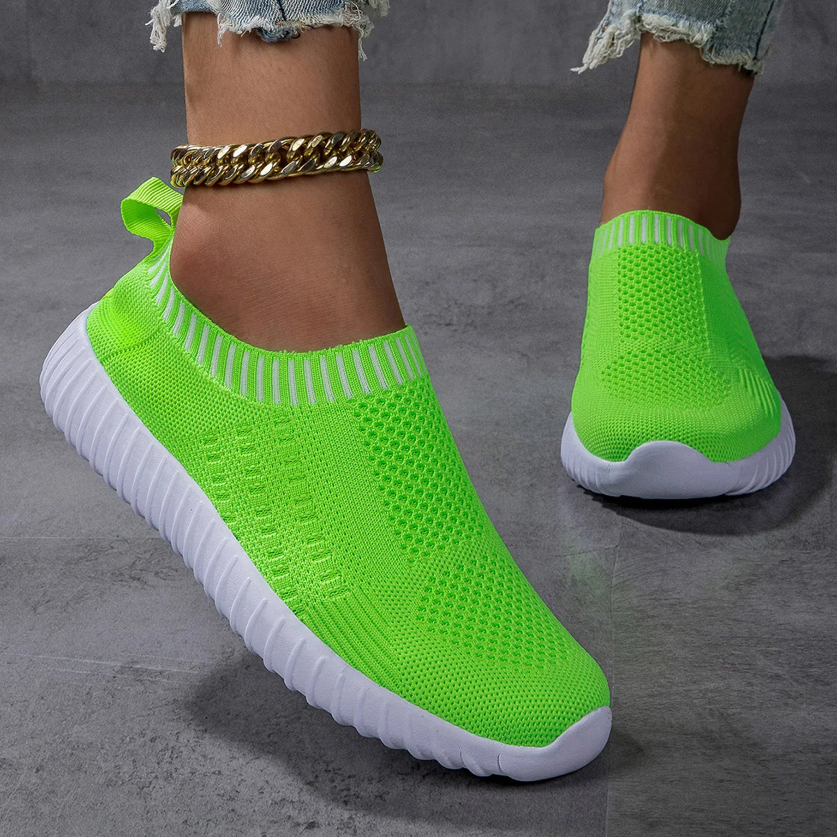 Women'S Breathable Knit Sneakers, Casual Lace up Outdoor Shoes, Lightweight Mesh Low Top Shoes