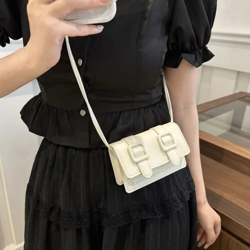 Fashion Mini Messenger Bags PU Leather Buckle Shoulder Bag Solid Color Crossbody Bags Ladies