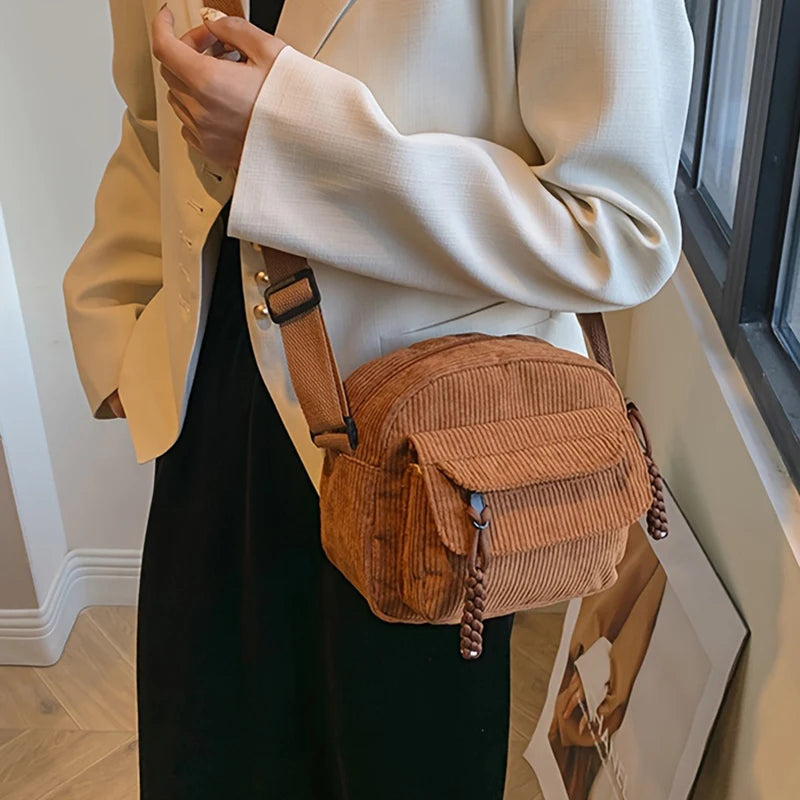 Korean Harajuku Messenger Bags Corduroy Women'S Small Shoulder Bag Teenager Girl Crossbody Bag Cute Tote Student Bolsa