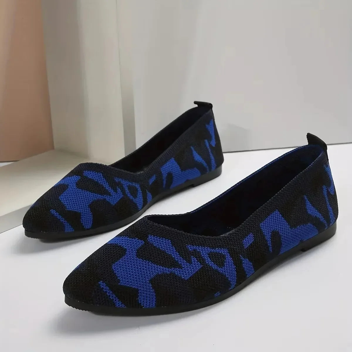 2025 Women'S Pointed Toe Flat Shoes Solid Color Knitted Slip on Shoes Casual Breathable Ballet Flats Women Flat Shoes Loafers
