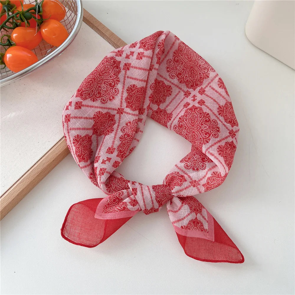 Fashion Women Printing Cotton Linen Small Square Scarf Summer Scarf Women'S Versatile Paisley Scarf Head Band Hair Accessories