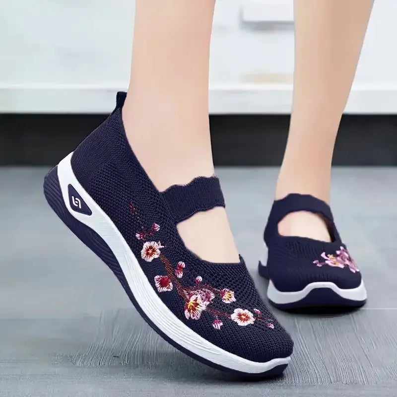 ​Women'S Shoes 2025 Summer Casual Sneakers Breathable Embroidered Chunky Sole Affordable Free Shipping​