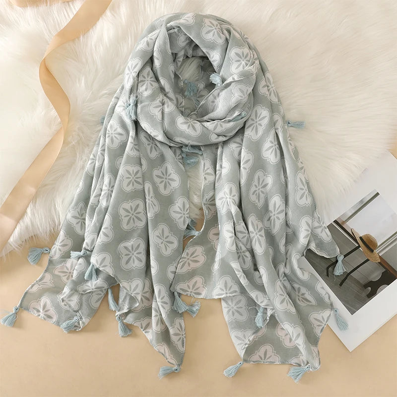 2023 Fashion Paisley Abstract Floral Tassel Viscose Shawl Scarf Lady High Quality Wrap Thin Pashmina Stole Muslim Hijab 180*90Cm