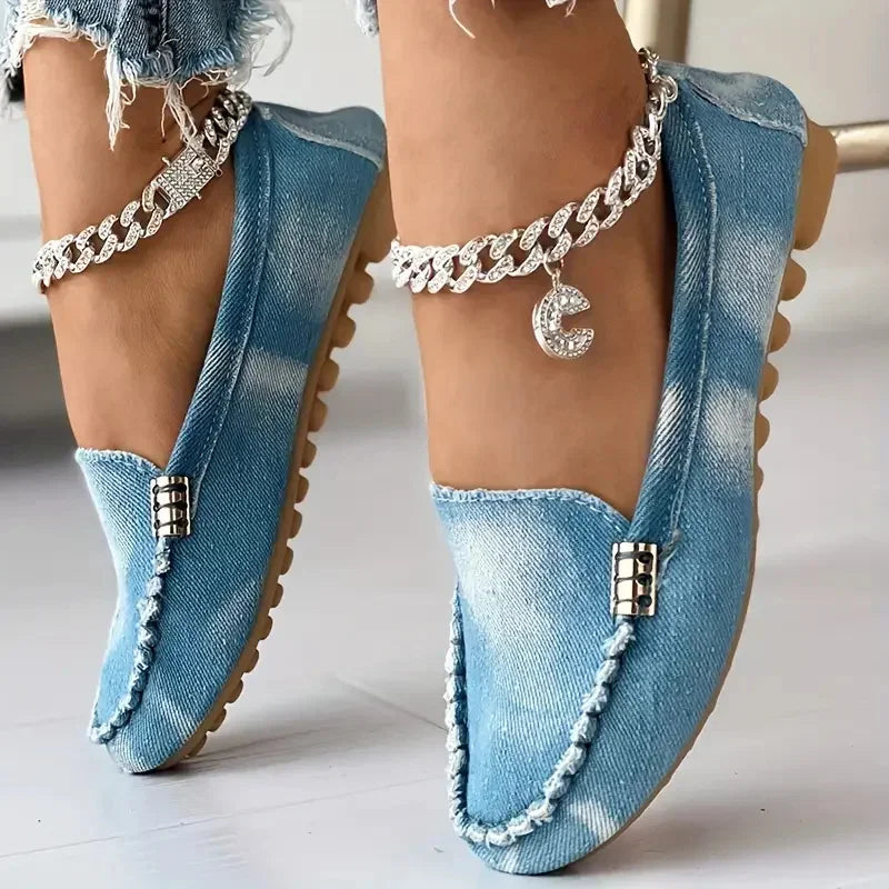 Women Flats round Toe Thick Bottom Walking Flat Shoes Women New Casual Denim Shoes Spring Autumn Vintage Chunky Sneakers Women