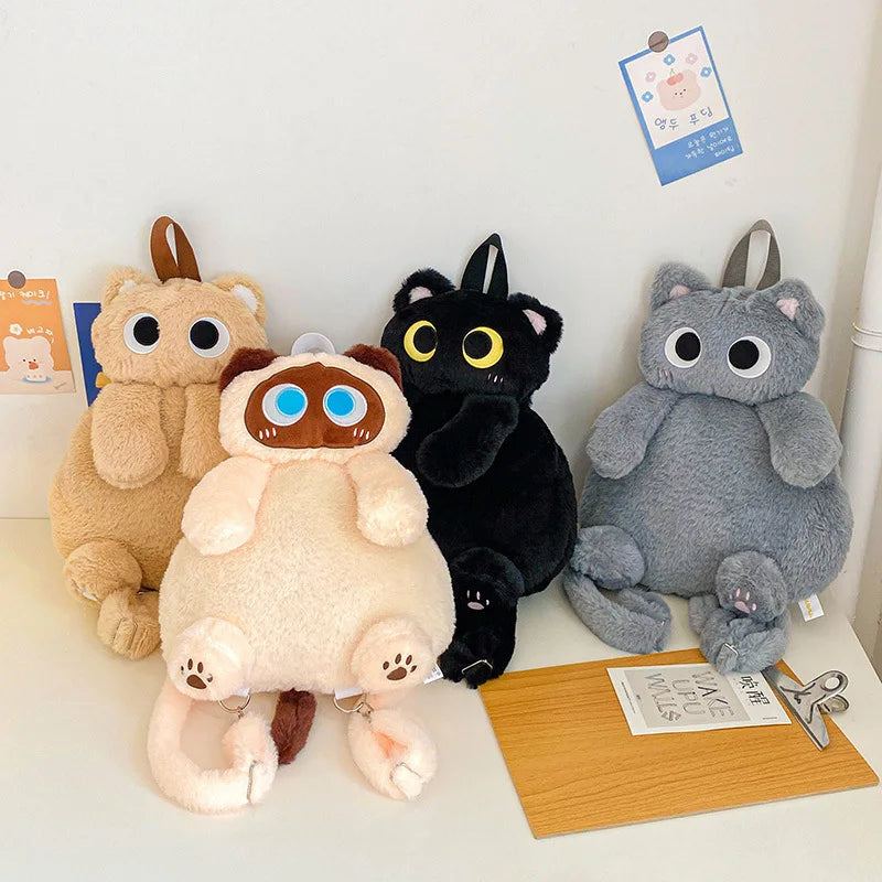Kids Kawaii Plush Cute Soft Big Eyes Cat Toy Backpack Large-Capacity Stuffed Animals Bags Boys Girls Toy School Shoulder Bags