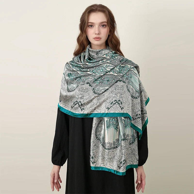 Oversized Silk Shawl for Women Luxury Paisley Print Sun Protection Wrap Summer Beach Cover up Muslim Hijab Scarf Fashion Bandana