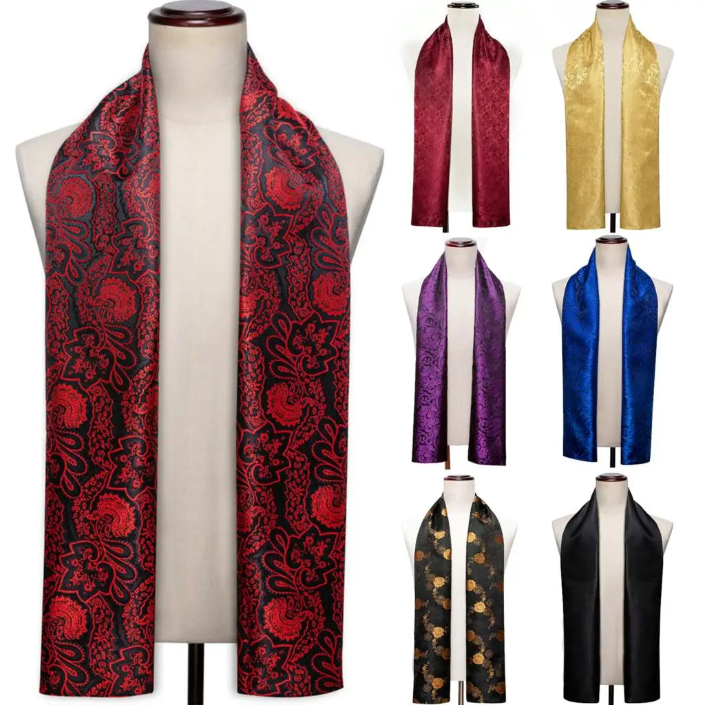 Jacquard Silk Mens Scarf Floral Paisley Stylish Burgundy Gold Green Red Blue Purple for Male Wedding Business Party
