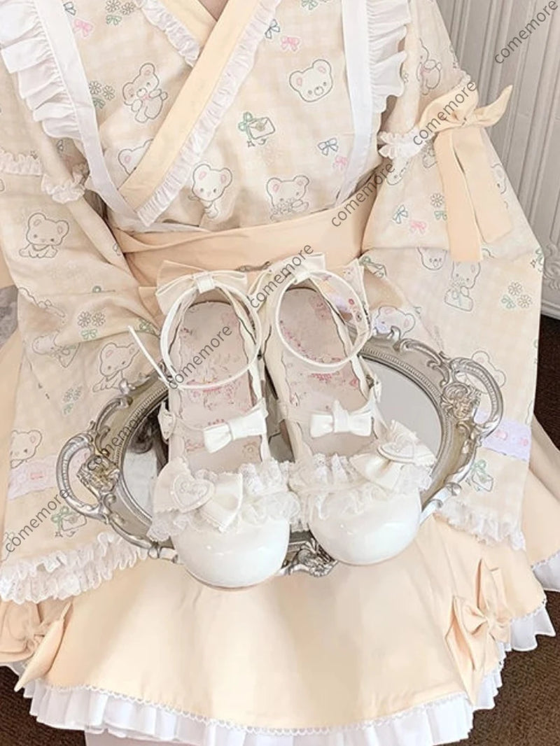 Women'S Sweet Lovely Mary Jane Shoes Court Style Bow Lolita Low Heel Small Leather Shoes Female Summer Elegant Princess Shoes