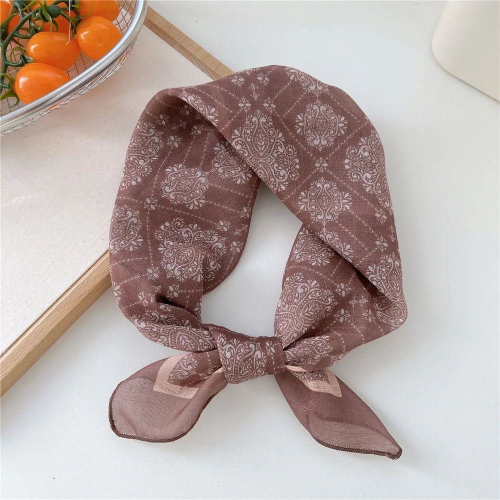 Fashion Women Printing Cotton Linen Small Square Scarf Summer Scarf Women'S Versatile Paisley Scarf Head Band Hair Accessories