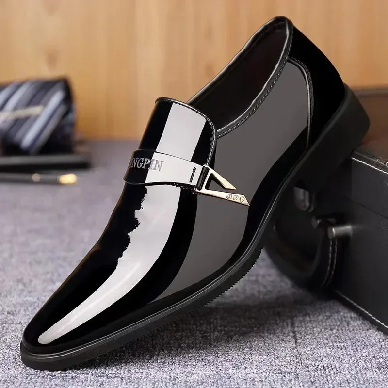 Men'S Leather Shoes Paten Oxford Shoes for Men Slip on Bright Leather Business Casual Shoes Footwear Pointed Toe Shoes for Man