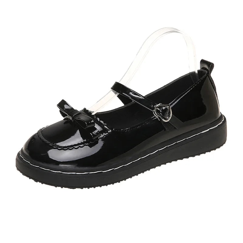 Spring Autumn Lolita Shoes Bow Mary Janes Shoes Platform Women'S Flats Leather round Toe Casual Shoes Lovely Girls Black Oxford