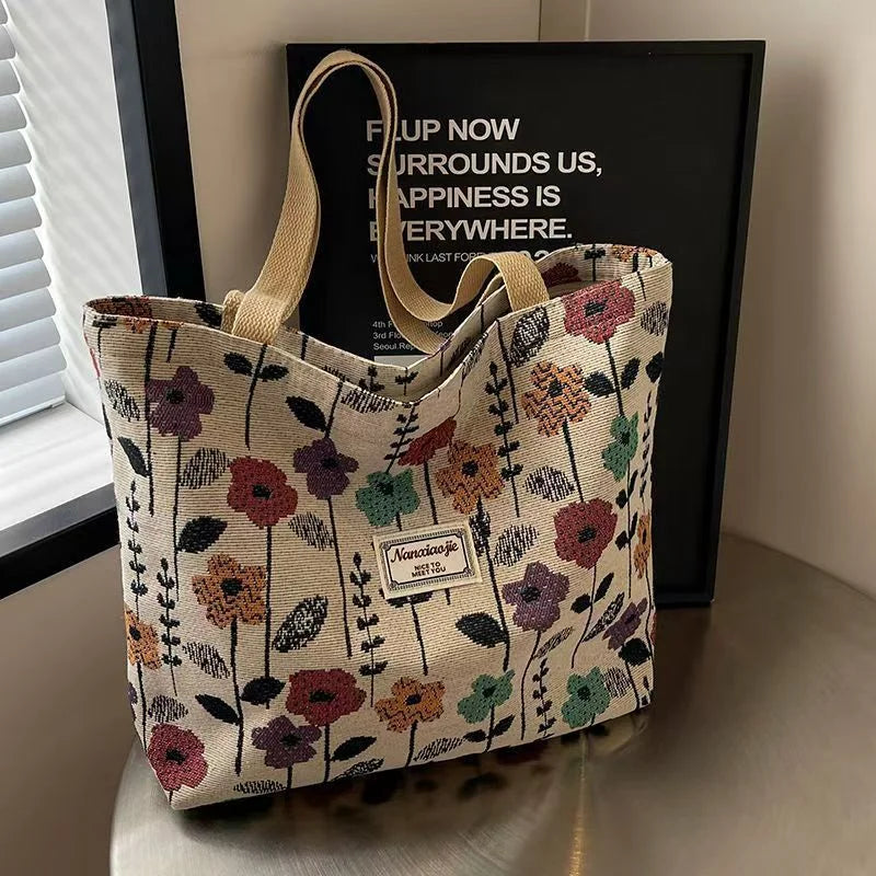 Large Capacity Niche Single Shoulder Bag for Women, Ins Style Canvas Bag, Tote Bag for Class, Commuting Bag