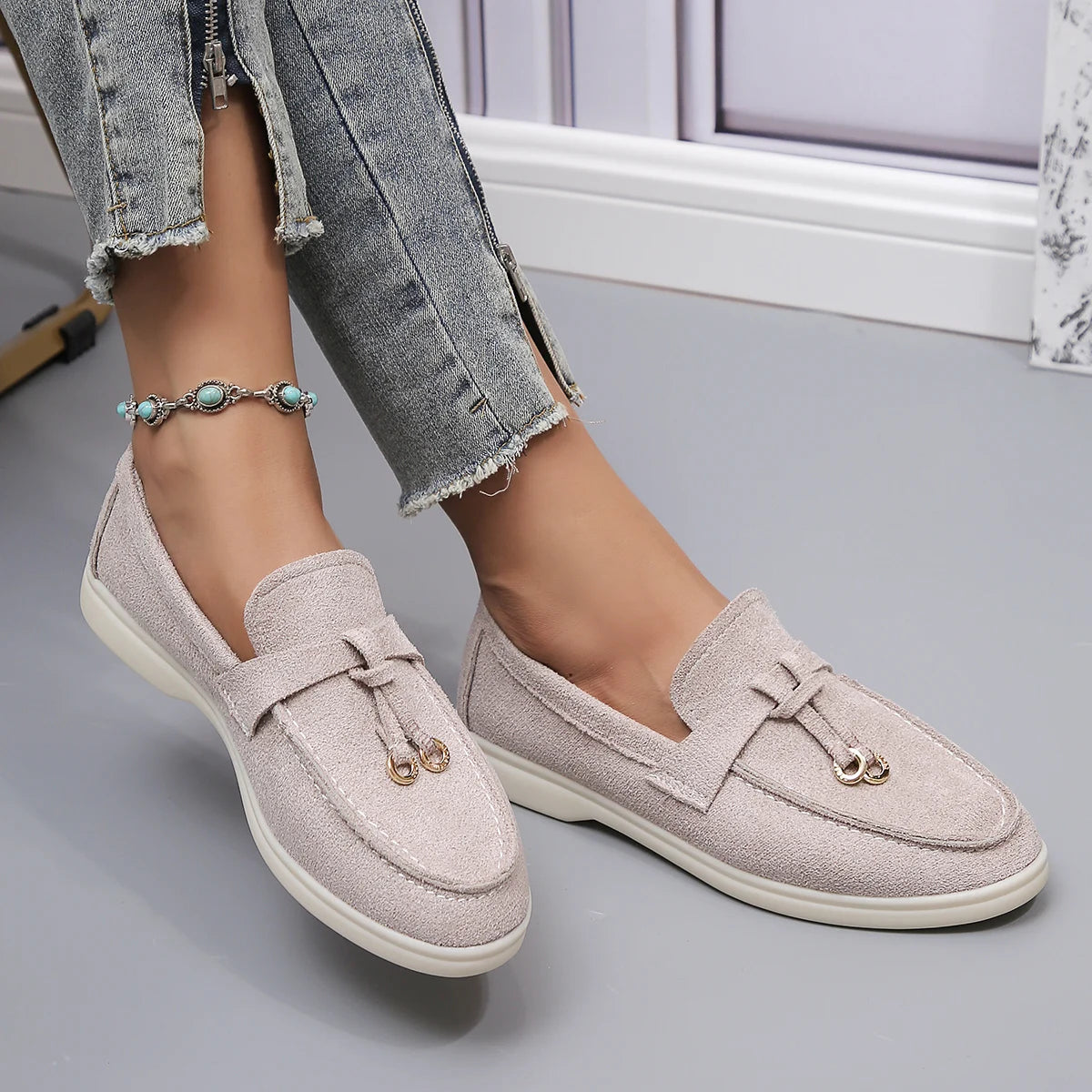 Women'S Fashionable Flat Bottomed Casual Shoes, Faux Suede Elegant Loafers
