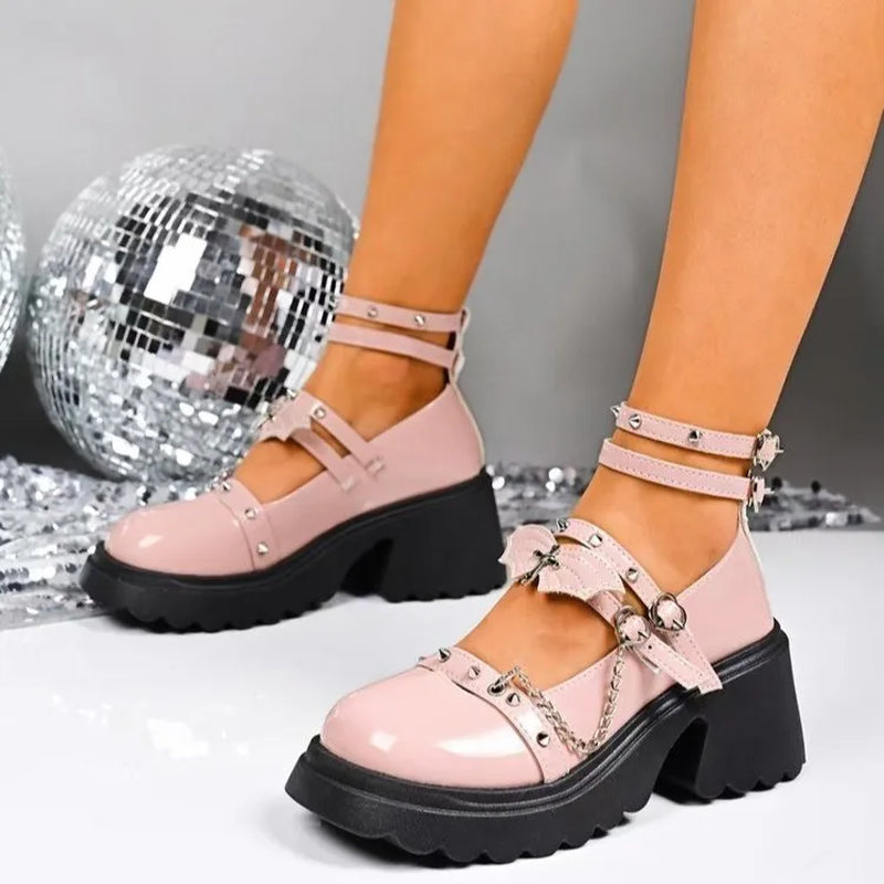 Women Lolita Shoe Platform Wear-Resistant High Heels Spring Chunky Mary Jane Shoes Women round Head Shallow Mouth Sneakers Women
