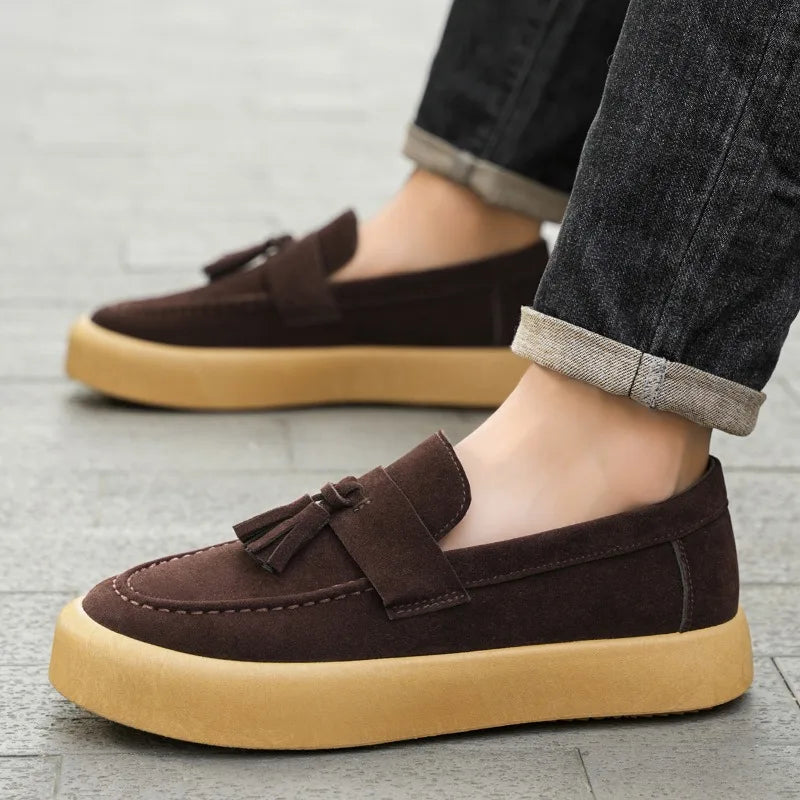 Men'S Casual Shoes Platform Loafers Luxury British Style Suede Male Sneakers Slip on Driving Shoes Trend Shallow Men Shoes 2025
