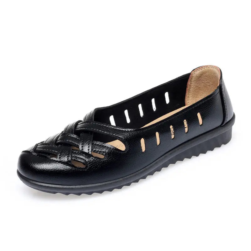 Woven Leather Loafers Women'S Braided Flats Autumn Shoes Cross Tied Women Summer Hollow Breathable Shallow Shoes Female Loafers
