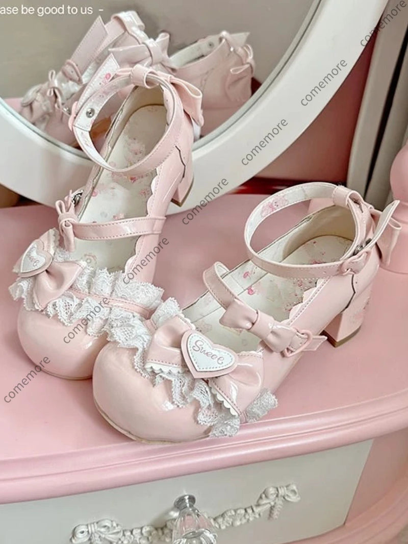 Women'S Sweet Lovely Mary Jane Shoes Court Style Bow Lolita Low Heel Small Leather Shoes Female Summer Elegant Princess Shoes
