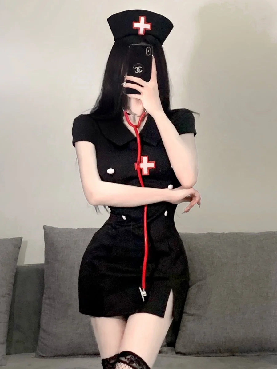 Halloween New Arrival Sexy Women'S Angel Doctor Cosplay Costume Adult Maid Nurse Uniform Role Play Theme Party Dress with Hood