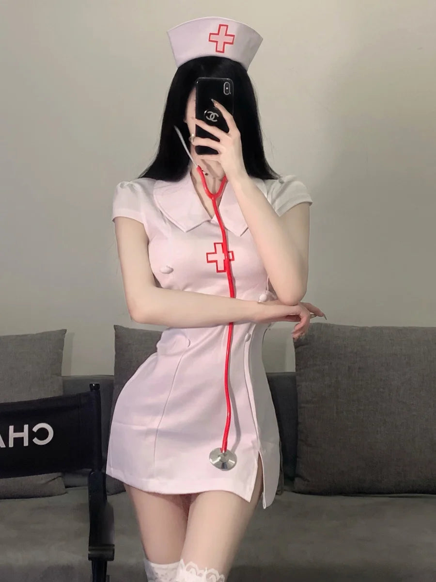 Halloween New Arrival Sexy Women'S Angel Doctor Cosplay Costume Adult Maid Nurse Uniform Role Play Theme Party Dress with Hood