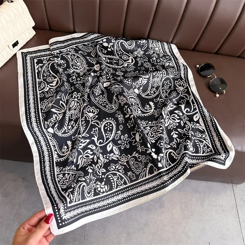 Bohemia Paisley Luxury Women'S Silk Satin Scarves Fashion 70Cm Square Flower Printed Headscarf Designer Scarf Headband