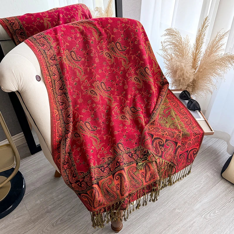 Tassel Blanket Design Thick Pashmina New Winter Warm Shawl Wrap Paisley Pattern Scarf Women Neckerchief Poncho Stoles 2025