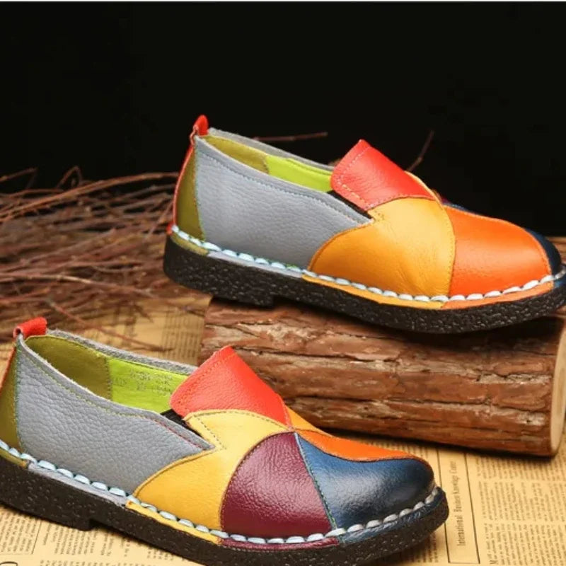 Mixed Color Women Loafers Retro Women Flat Shoe Soft Ladies Slip-Ons Patchwork Women Moccasins Large Size 43 Rasteiras Femininas