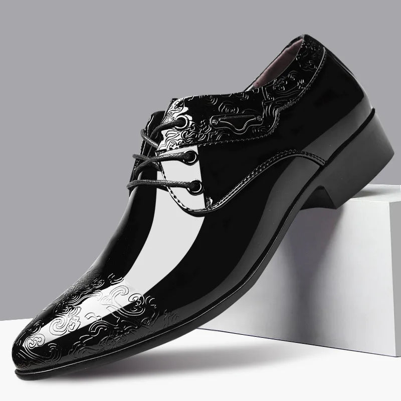 Casual Business Shoes for Men Dress Shoes Lace up Formal Black Patent Leather Brogue Shoes for Male Wedding Party Office Oxfords