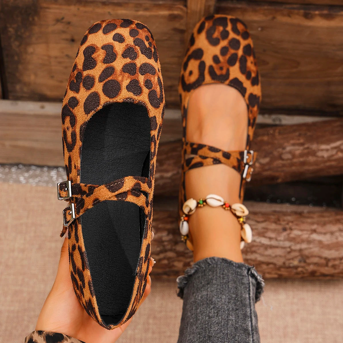 Women Flats New Leopard Print Comfortable Soft Flat Loafers Shoes Women Ballet Flat Mary Jane Shoes for Women Zapatos De Mujer