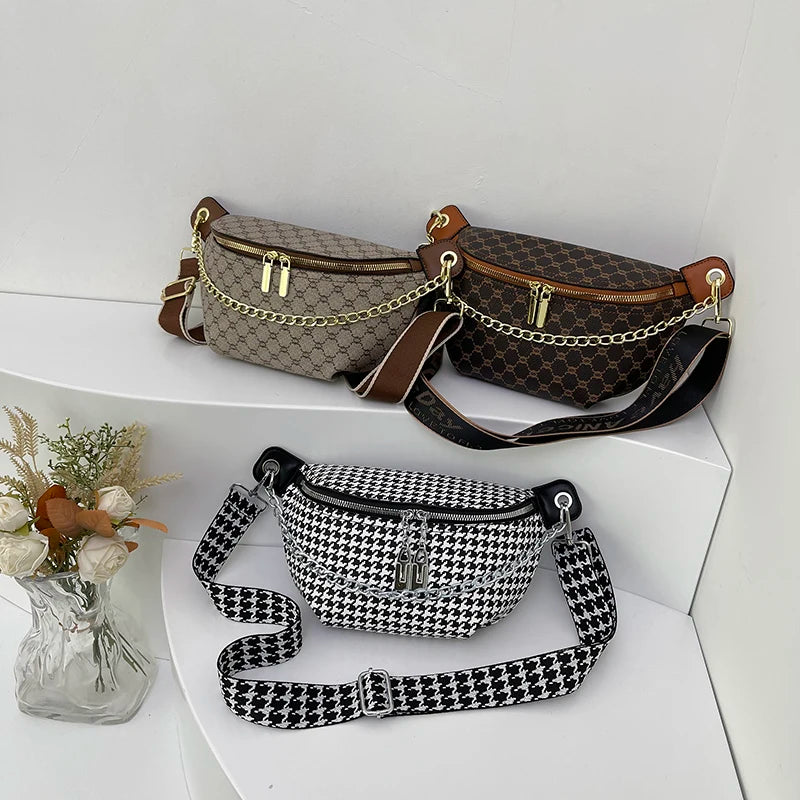 Fashion Chain Waist Bag for Women Luxury Designer Chest Bag Quality Leather Fanny Pack Phone Purse Female Shoulder Crossbody Bag