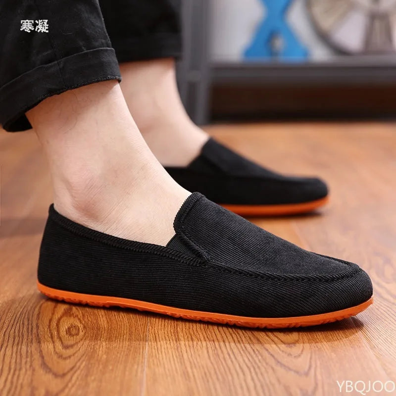 Man'S Big Size Loafers Shoes Flats Slippers Fabric Slip-On Men Driving Shoes Fashion Summer Style Soft Male Moccasins