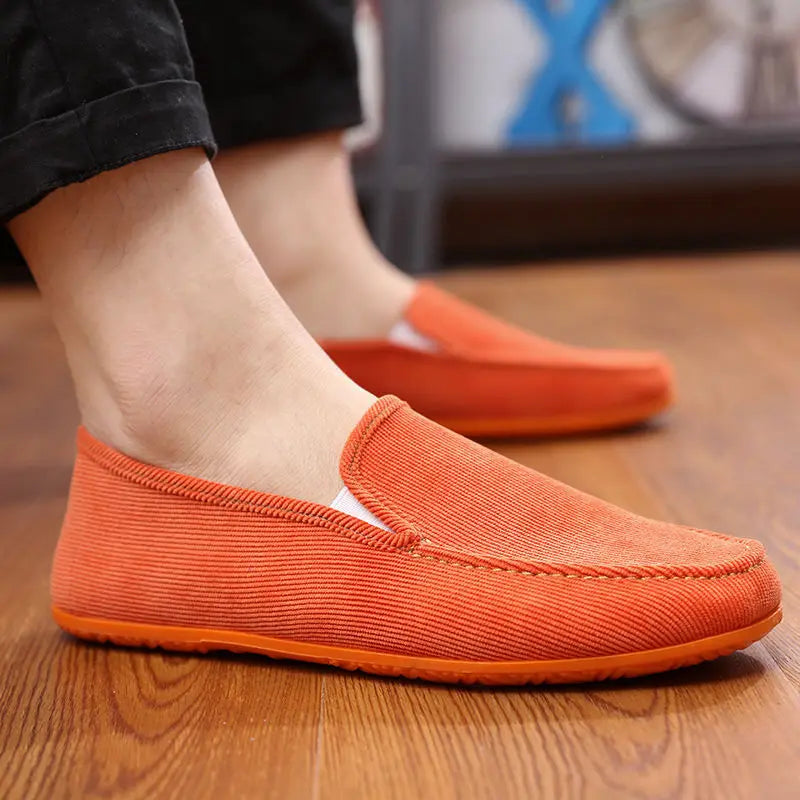 Man'S Big Size Loafers Shoes Flats Slippers Fabric Slip-On Men Driving Shoes Fashion Summer Style Soft Male Moccasins