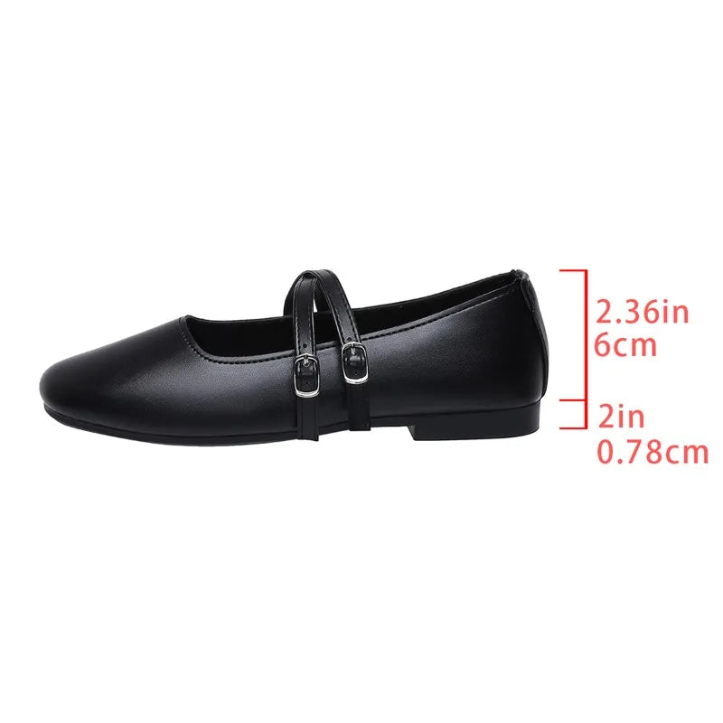 Classic Retro Mary Jane Flat Shoes Fashionable New Women'S Casual Shoes Square Toe Straight Buckle Shallow Mouth Work Shoes