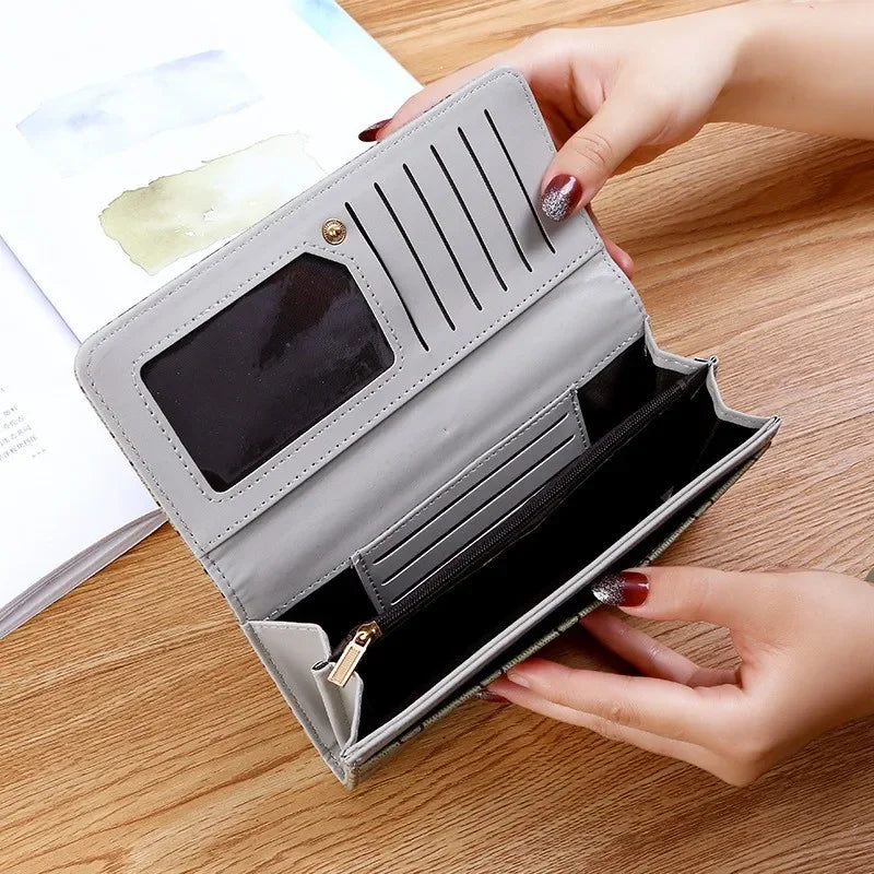Fashionable Simple Long Wallet Women'S 2024 New Style Foldable Multi-Function Handheld Leather Clip Card Holder Two-In-One Popul